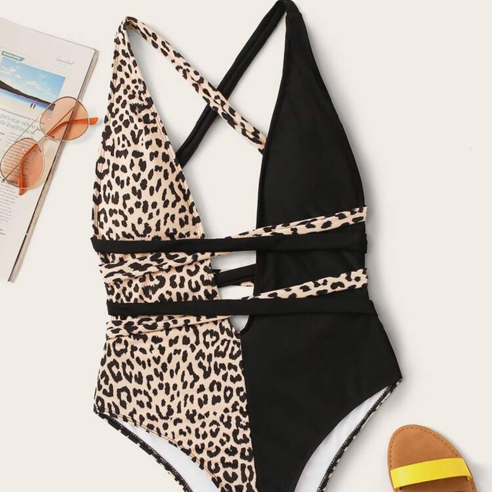Strappy cheetah leopard one piece